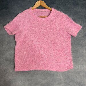 Zara Trafaluc Pink Fuzzy Knit Sweater Womens Size L